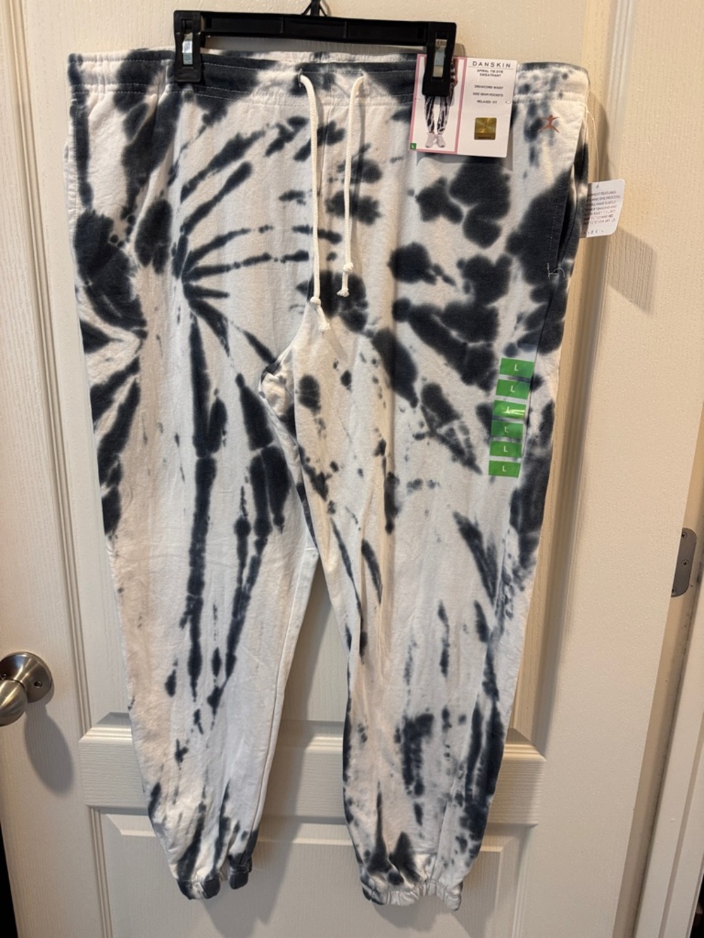 Danskin Blue & White Tie-Dye Jogger Sweatpants with Drawstring